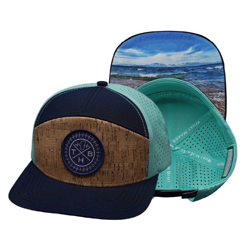 THB Hat – Flat Bill – Cork – Navy / Teal – Laser Mesh