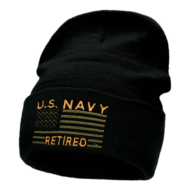 U.S. Navy Retired Embroidered Long Knitted Beanie Black One Size