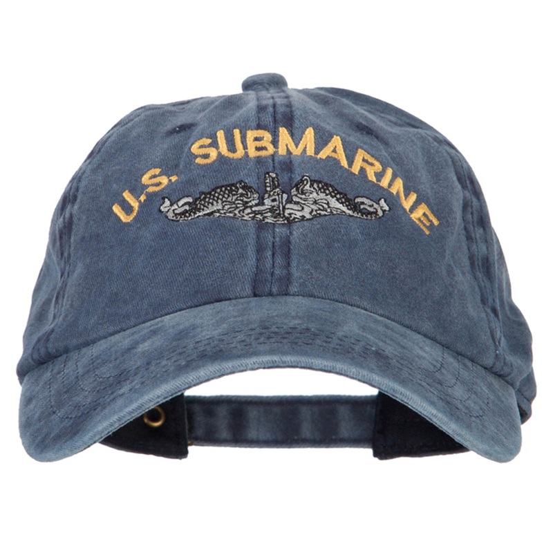 US Submarine Logo Military Embroidered Washed Cotton Twill Cap Navy One Size