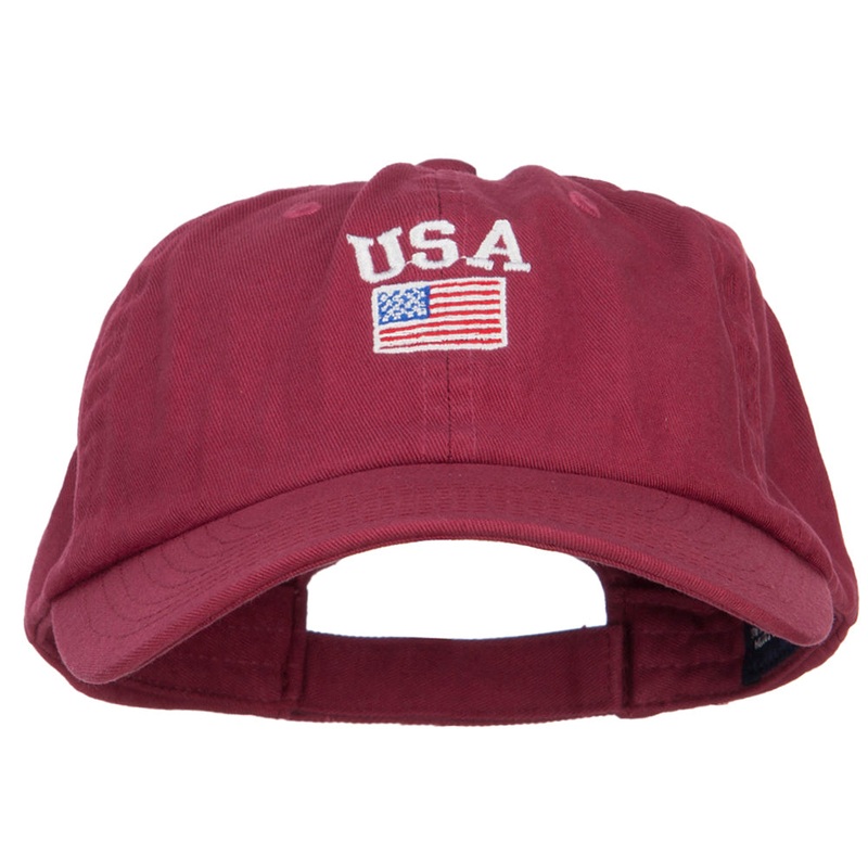 USA with American Flag Embroidered Low Cap Wine One Size