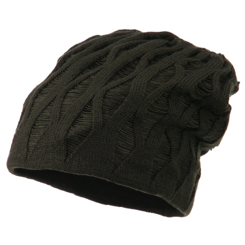 Big Size Deep Crown Distressed Reversible  Beanie Black XL-3XL