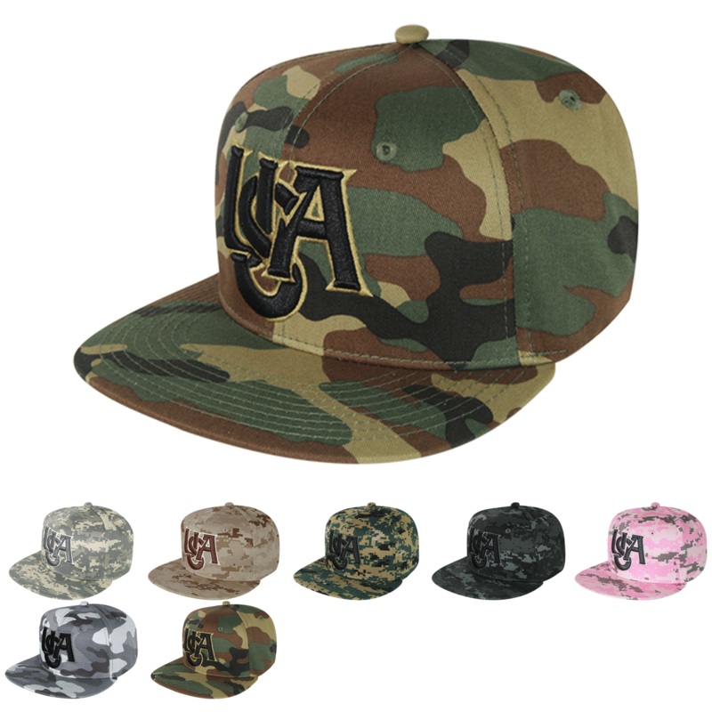 Camo USA America Snapback Hats Flat Bill Caps Camouflage – S019 ACU Camo