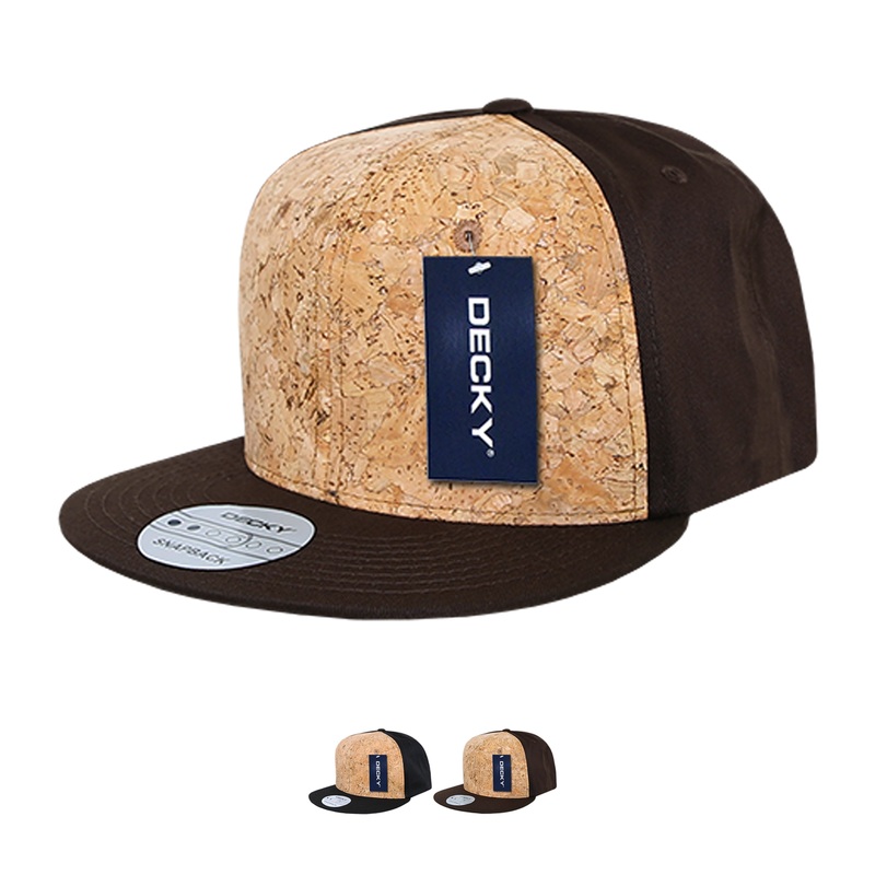 Decky 354 – Cork Snapback Hat, 6 Panel Flat Bill Cap Brown