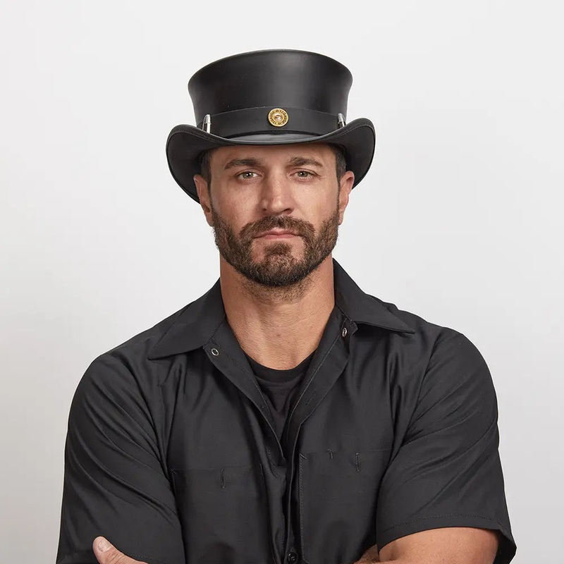 El Dorado Bullet | Mens Leather Top Hat with Bullet Hat Band Black MD