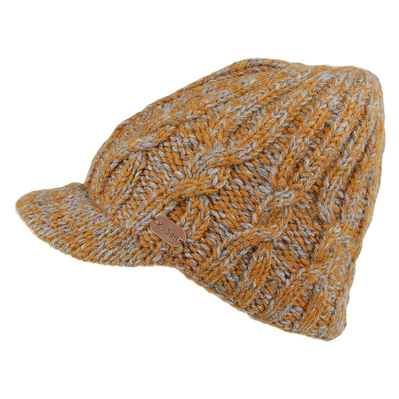Kusan Cable Knit Peaked Beanie Hat – Caramel 1-Size
