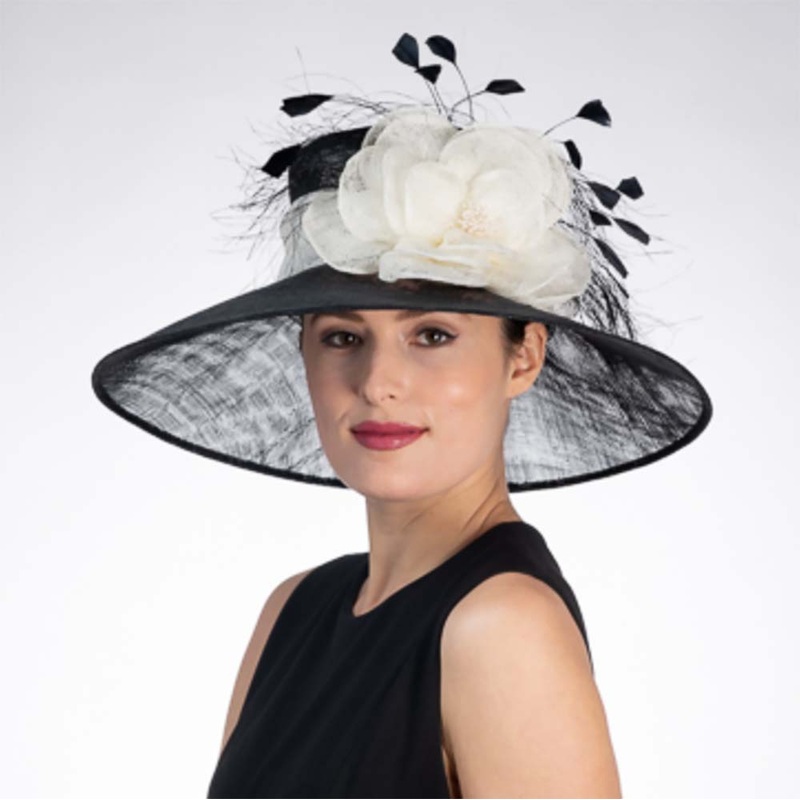 Large Size Wide Downturned Brim Sinamay Dress Hat – KaKyCO Black / Ivory Large (58.5 cm)
