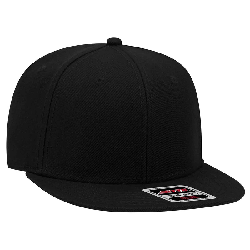 Otto 6 Panel Mid Pro Snapback Hat, Alternative Wool Twill Flat Bill Cap – 148-1267 Black
