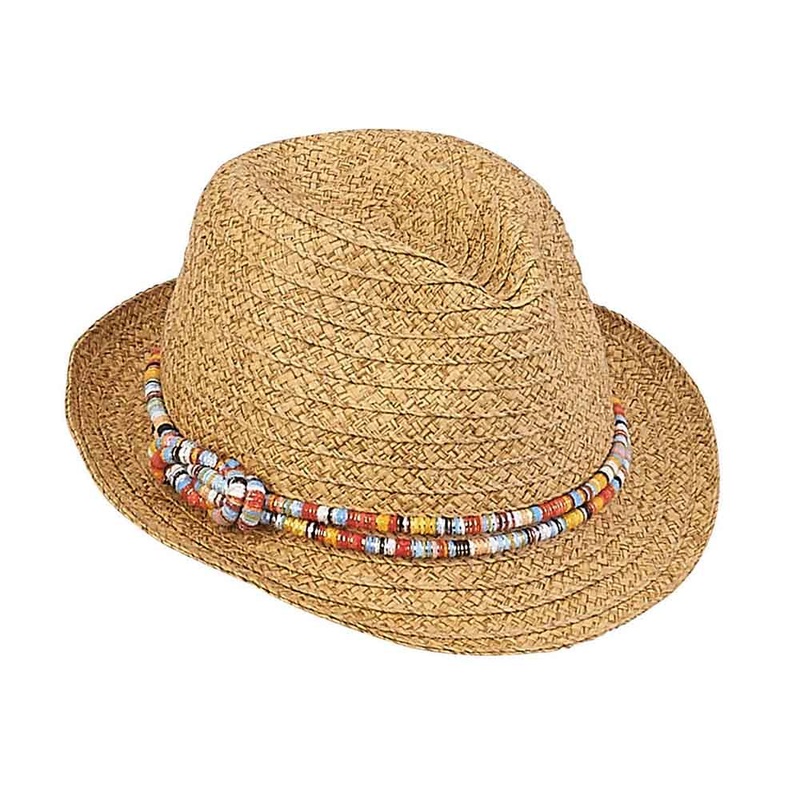 Petite Size Woven Straw Fedora Hat with Colorful Band – Sunny Dayz Natural Small (54 cm)