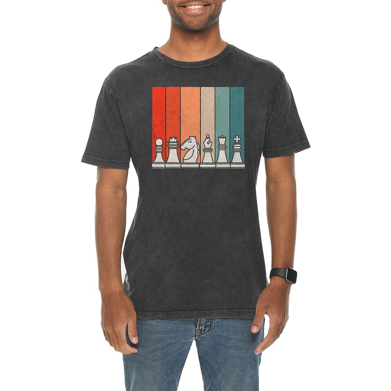 Retro Chess Set Graphic Design Vintage Crewneck Tee Vintage Black XS