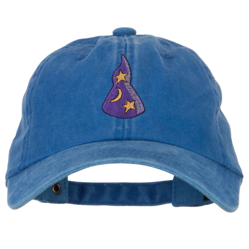 Stars and Moon Wizard Hat Embroidered Halloween Cap Royal One Size