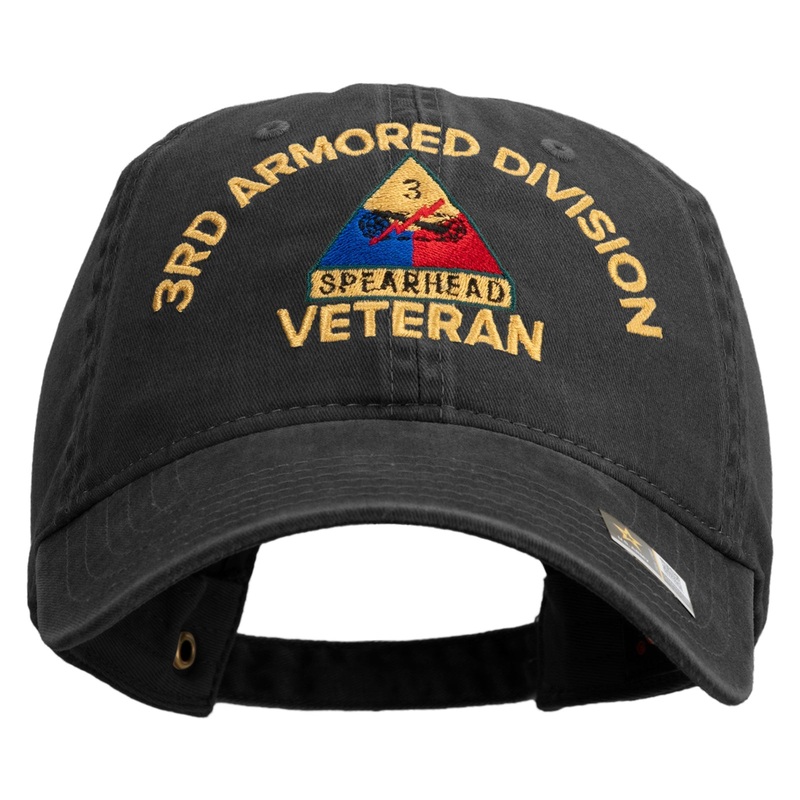 U.S. Army 3rd Armored Division Embroidered Washed Solid Pigment Dyed Cotton Twill Brass Buckle Cap Black One Size