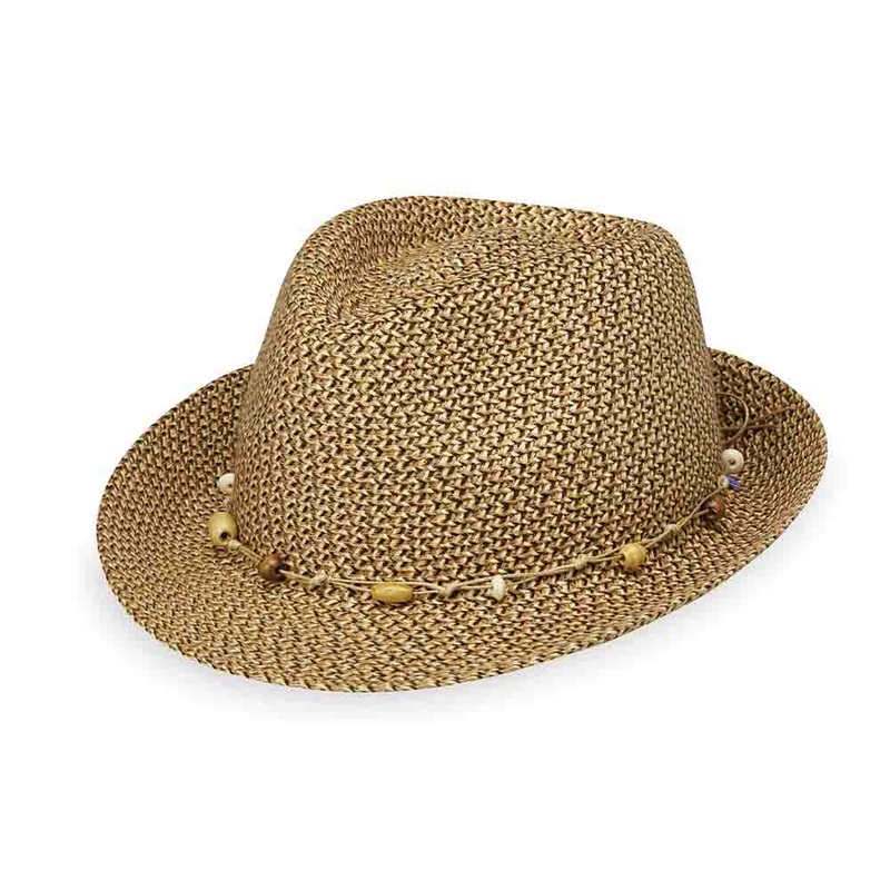 Waverly Fedora with Wood Bead String – Wallaroo Hats Brown M/L (58 cm)