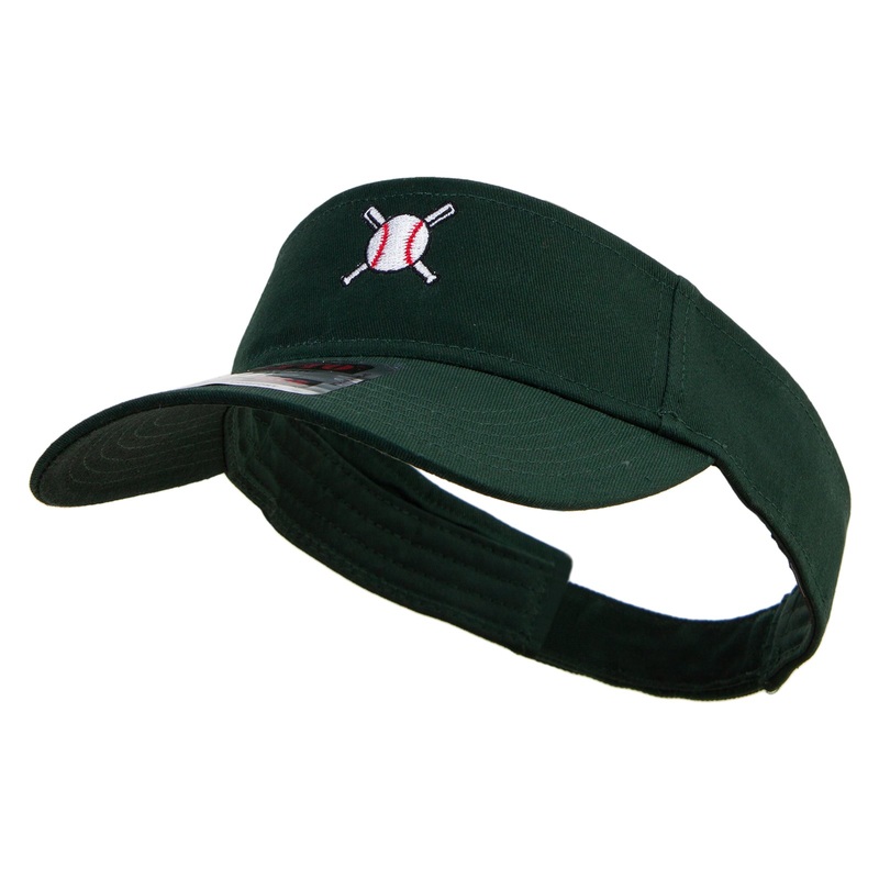 Baseball with Crossing Bats Logo Embroidered Cotton Twill Sun Visor Dk Green One Size