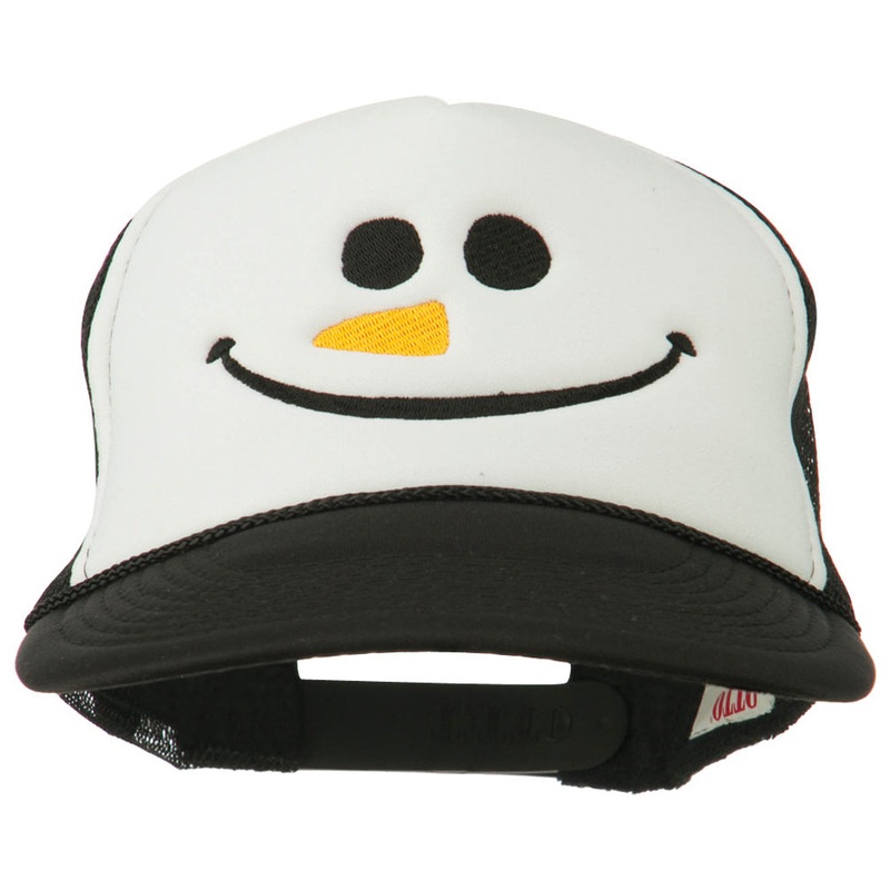 Christmas Snowman Smile Embroidered Foam Cap Black White One Size