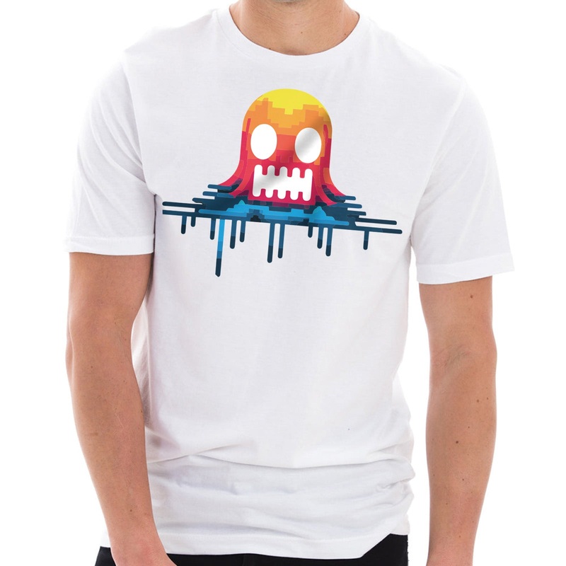 Colorful Pixel Ghost Embroidered Ring Spun Combed Cotton Short Sleeve Deluxe Jersey T-Shirt White XS