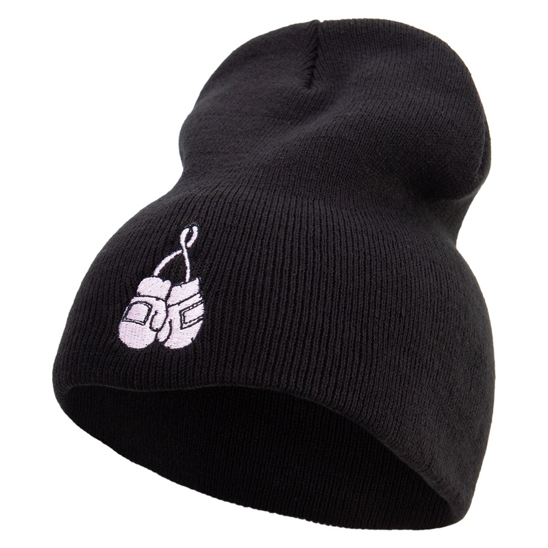 Cute Boxing Gloves to Cancer Day Embroidered 8 inch Acrylic Short Beanie Black One Size