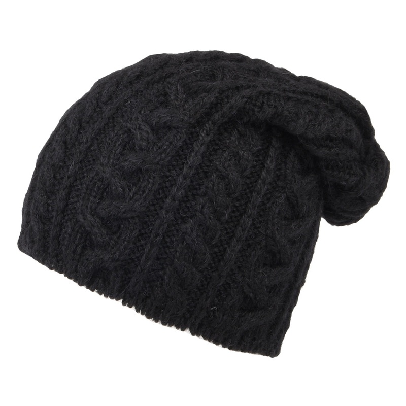 Highland 2000 Super Soft Alpaca Wool Slouch Oversized Beanie Hat – Black 1-Size