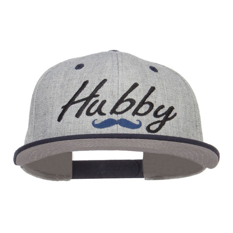 Hubby Mustache Embroidered Flat Bill Snapback Navy Grey One Size