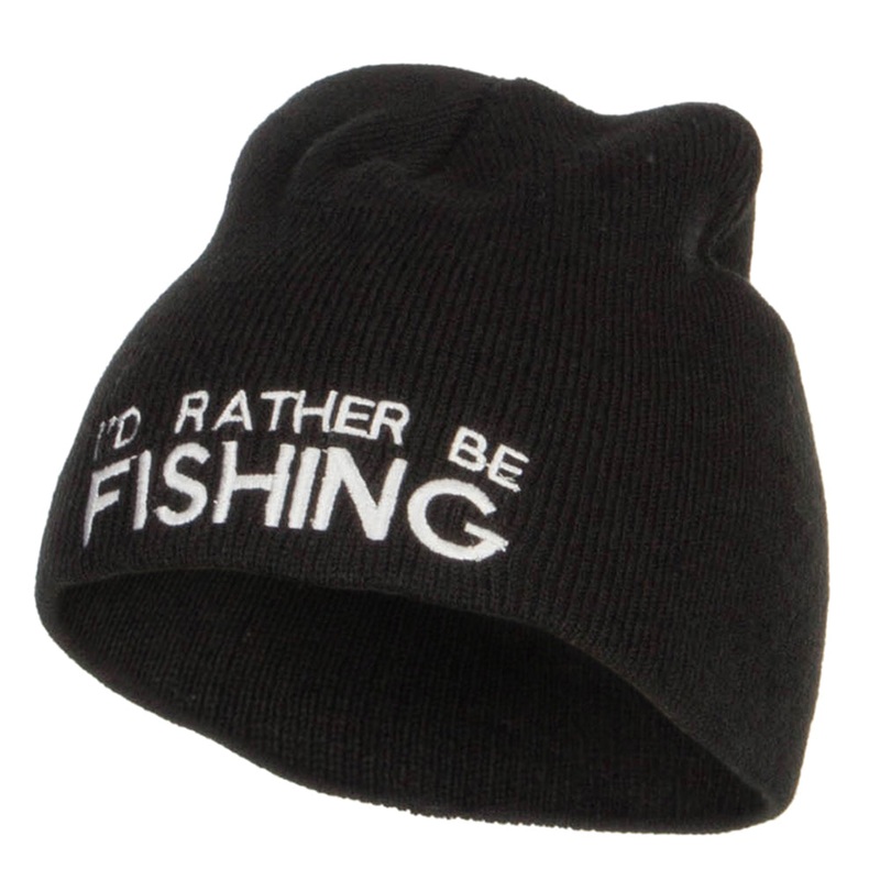 I’d Rather Be Fishing Embroidered Short Beanie Black One Size
