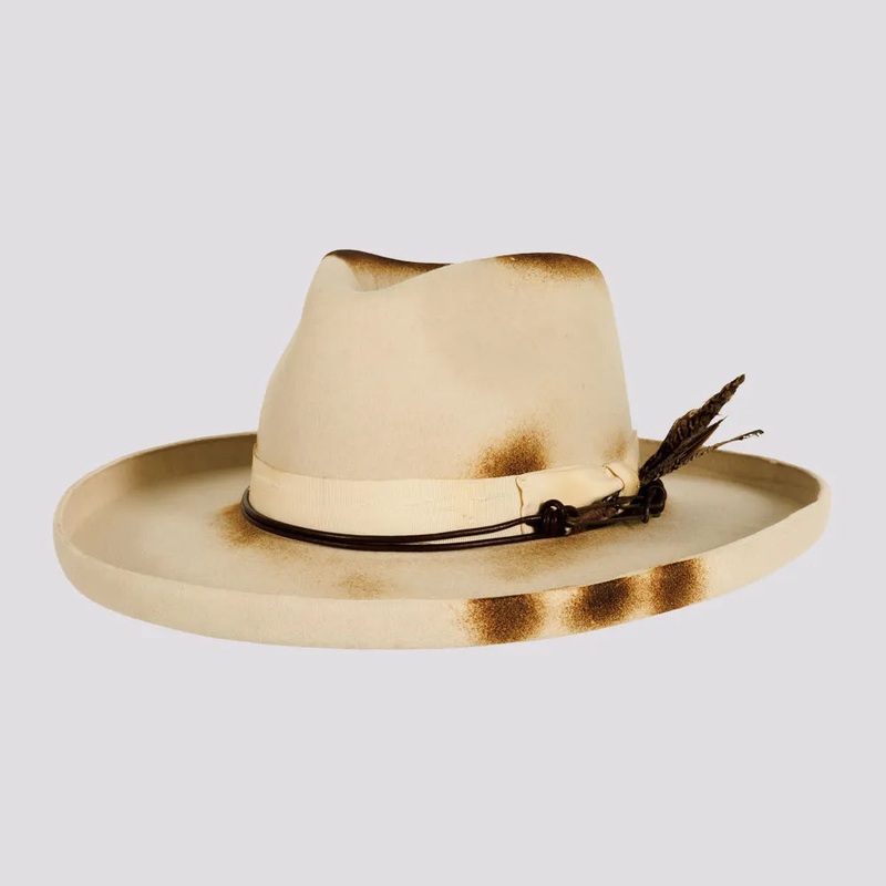 Landry | Womens Wool Felt Burnt Teardrop Fedora Hat with Curled Brim Ivory S/M