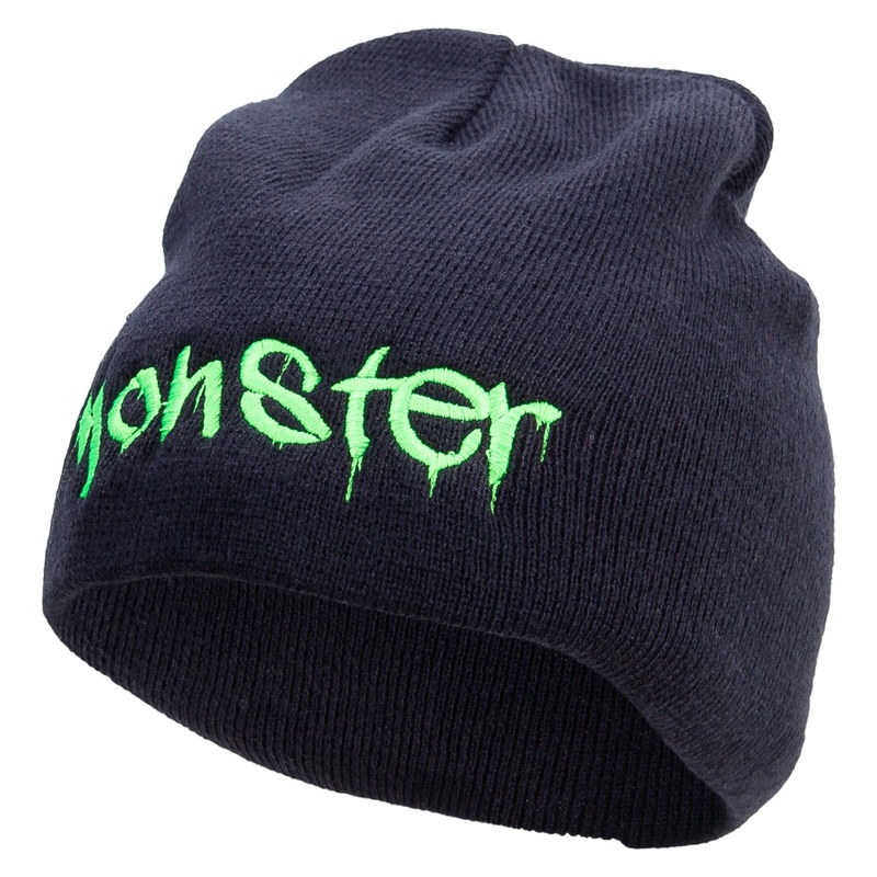 Monster Embroidered Big Size 8 Inch New Solid Color Short Beanie Navy XL-3XL