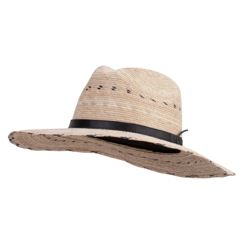 Palm Braid 4 Inch Brim Fedora Crown Black Pinto Hat Lt Palm One Size