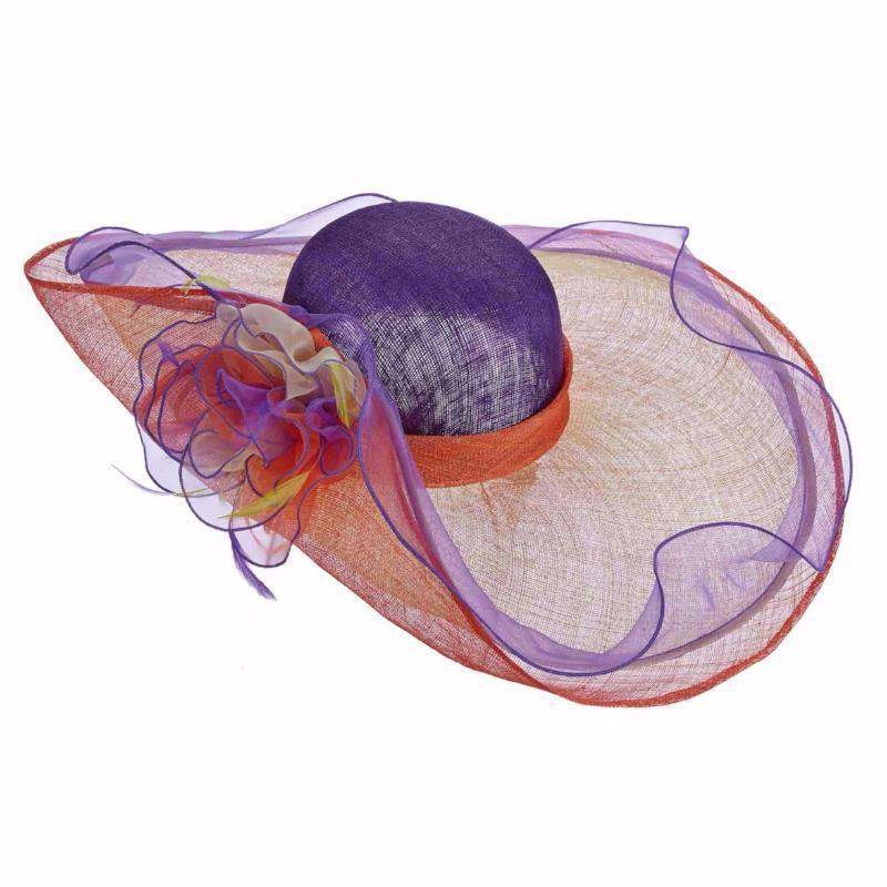 Purple and Orange Sinamay Hat with Pinned Up Side – Scala Collezione Purple