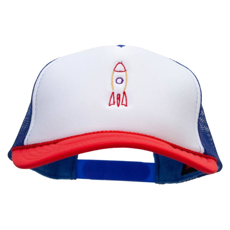 Retro Rocket Embroidered Foam Panel Mesh Snapback White Royal One Size
