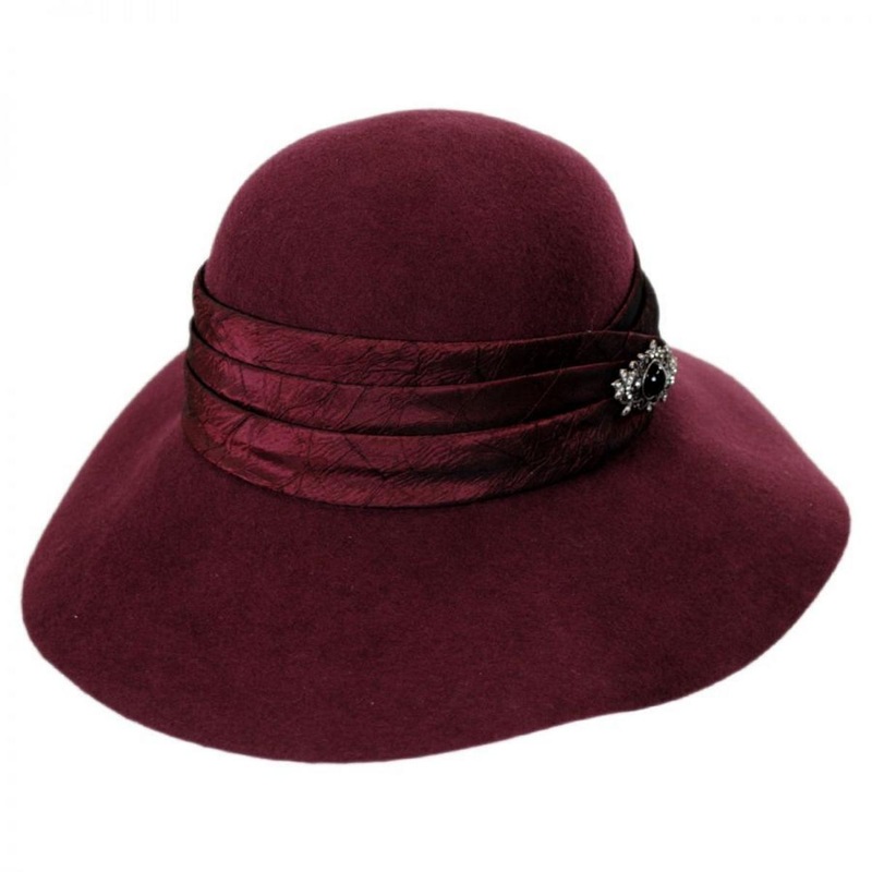 Satin Brooch Wool Felt Floppy Hat – Made to Order BURGUNDY ONE SIZE FITS MOST