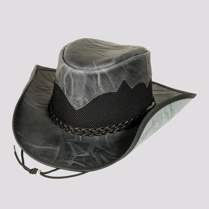Stampede | Mens Cowhide Leather Cowboy Hat with Mesh Sides Black Onyx SM