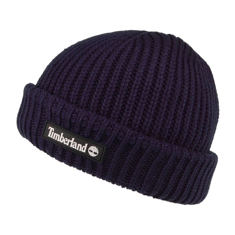 Timberland Hats Shallow Beanie Hat with Rubber Patch – Navy Blue 1-Size