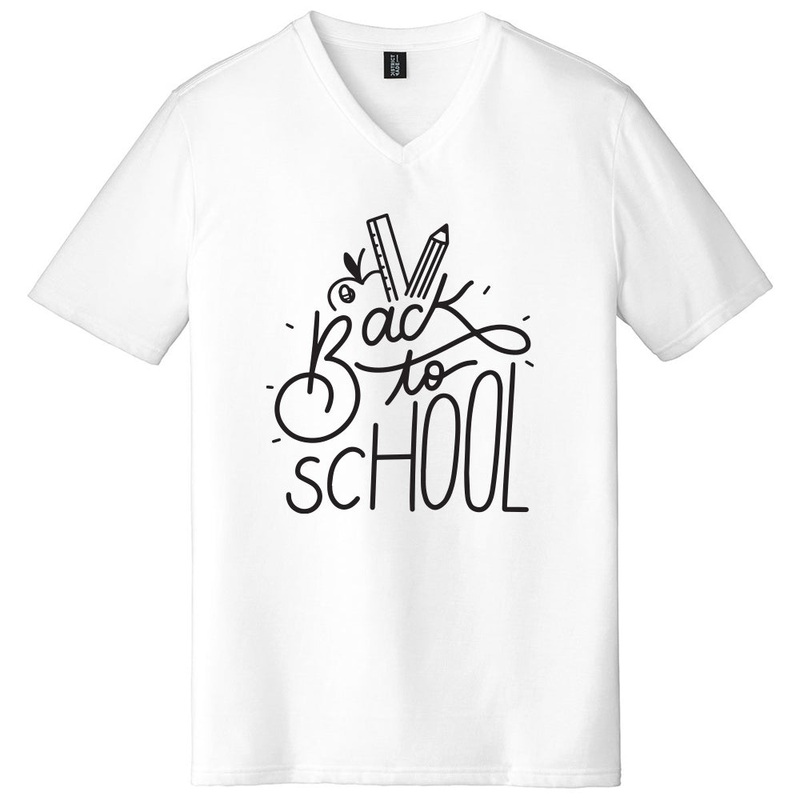 Back To School Big Size V-Neck Graphic Shirt White XL