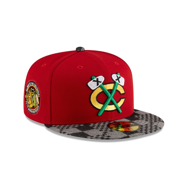 Chicago Blackhawks Scarlet Black Denim 59FIFTY Fitted Hat 7