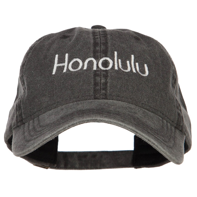 Honolulu Embroidered Washed Buckled Cap Black One Size