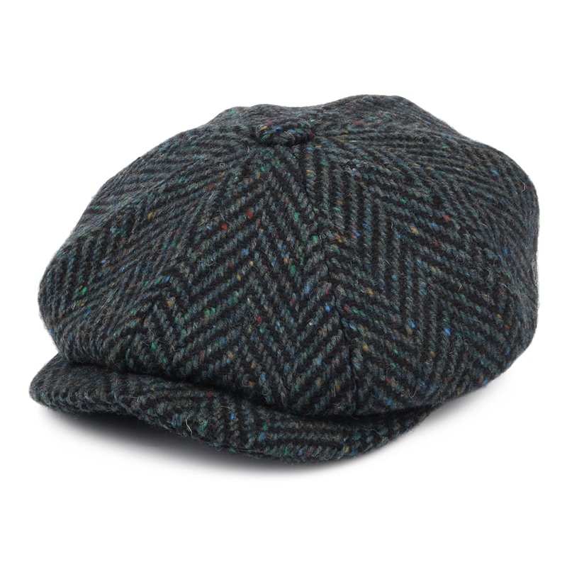 Jaxon & James Donegal Tweed Herringbone Glendowan Newsboy Cap – Blue-Mix S
