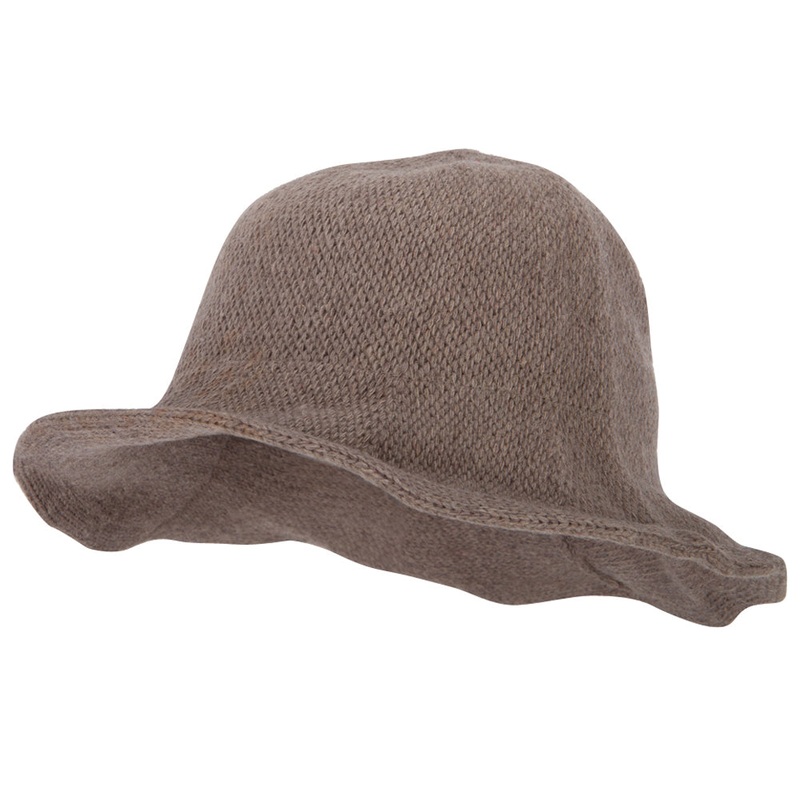 Ladies Wool Wired 3 Inch Brim Bucket Hat Beige One Size