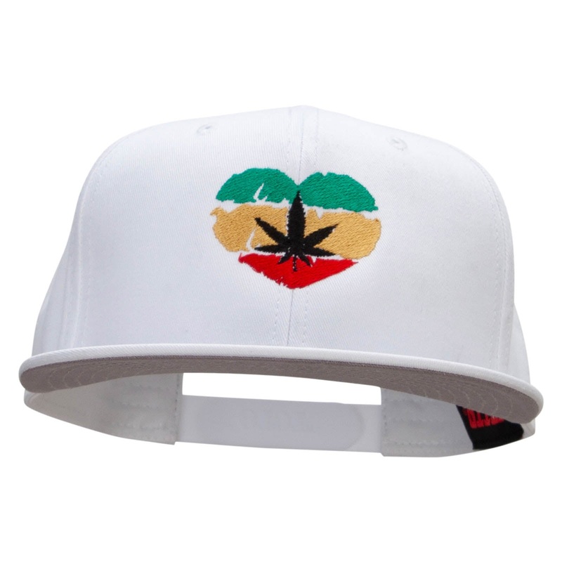 Love Marijuana Embroidered Superior Cotton Twill Flat Bill Snapback Prostyle Cap White One Size
