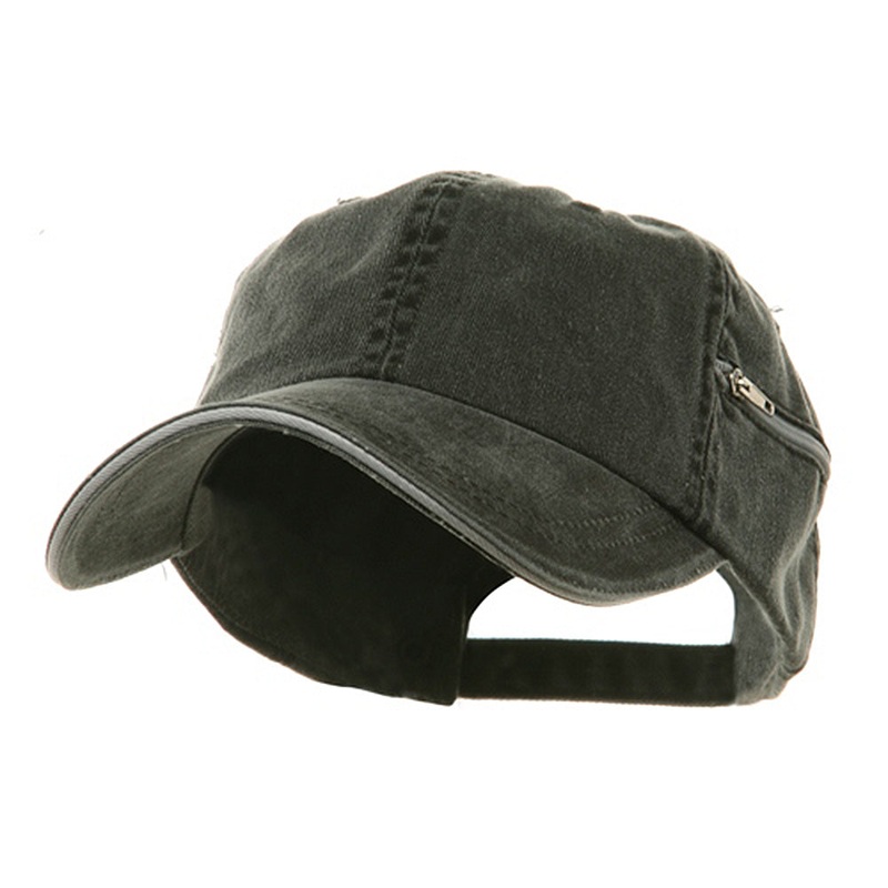 Low Profile Washed Side Zipper Pocket Cap Black White One Size