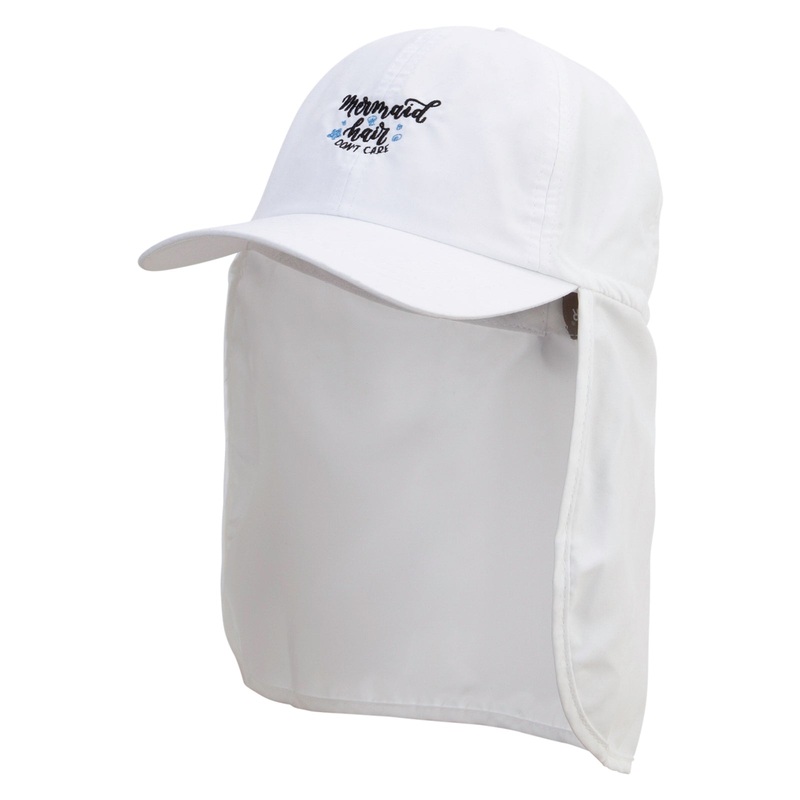 Mermaid Hair Don’t Care Embroidered Flap Hats White One Size