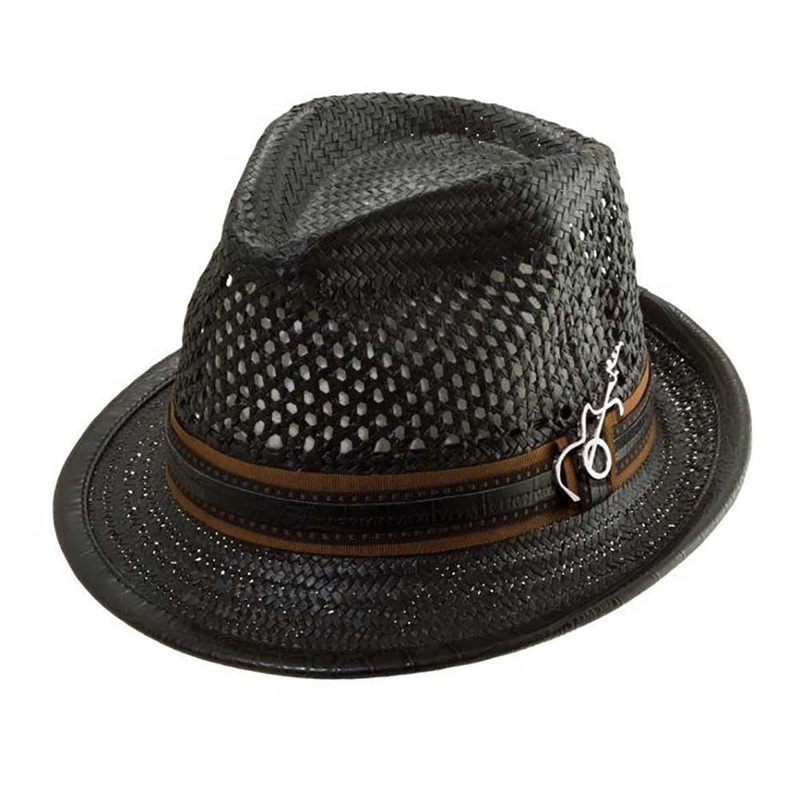 Mohican Vented Crown Straw Fedora Hat – Carlos Santana Hats Black S/M (57.5 cm)