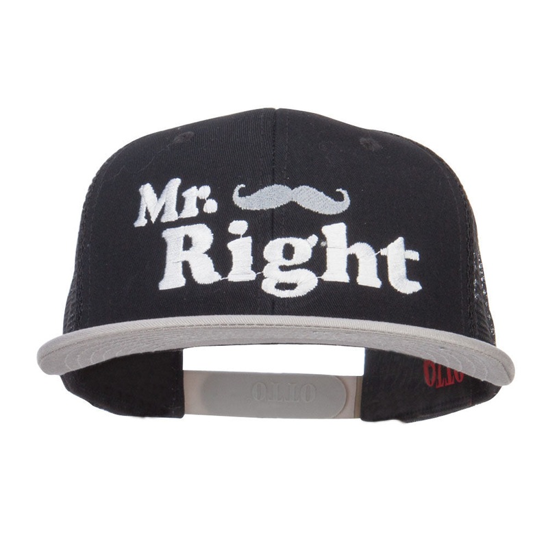 Mr Right Mustache Embroidered Mesh Snapback Grey Black One Size
