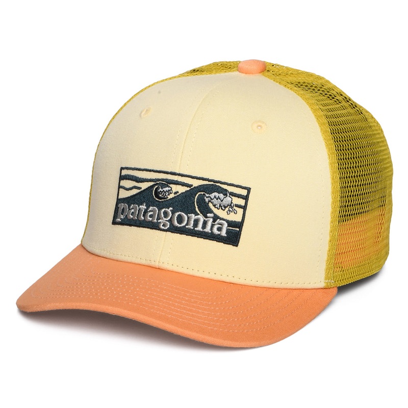 Patagonia Hats Kids Boardshort Logo Tones Organic Cotton Trucker Cap – Buttermilk-Peach-Moss CHILD ADJ.