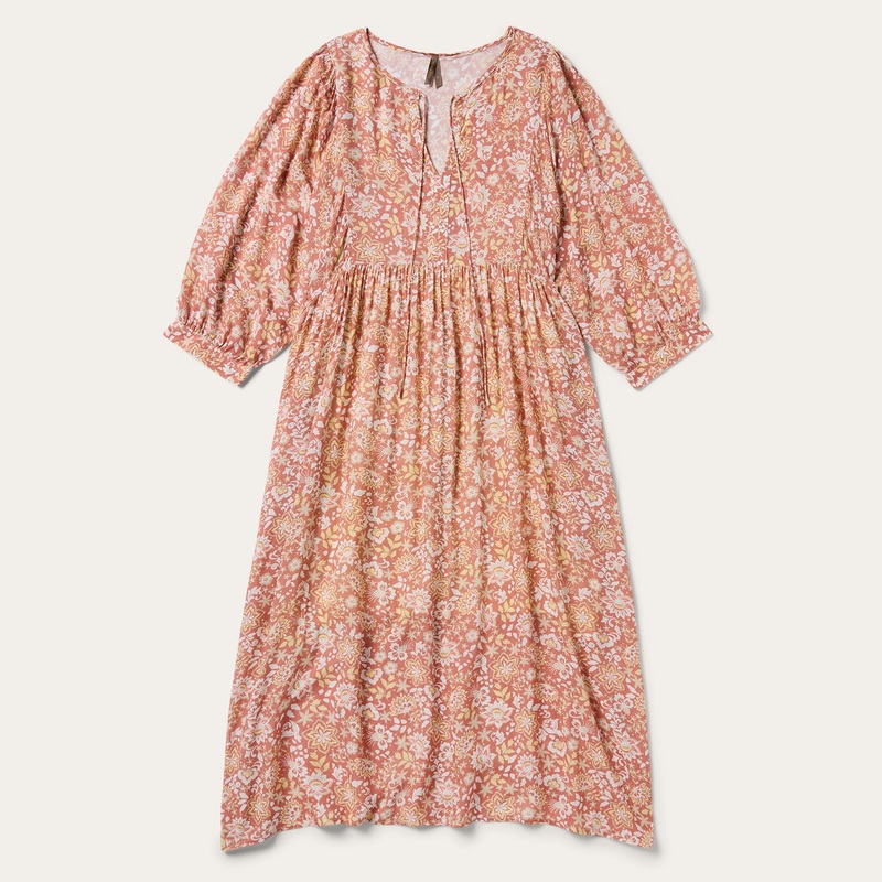 Sunset Floral Print Rayon Dress Pink XS