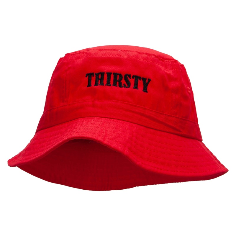 THIRSTY Embroidered Bucket Hat Red One Size