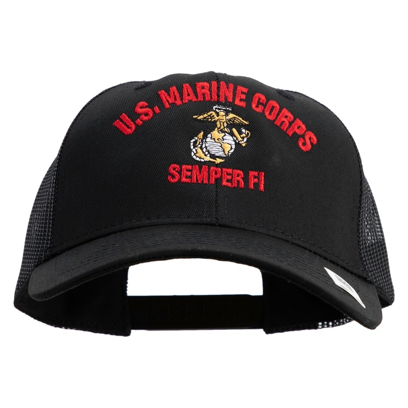 US Marine Corps Semper Fi Embroidered 6 Panel Structured Cotton Twill Mesh Cap Made in USA Black One Size