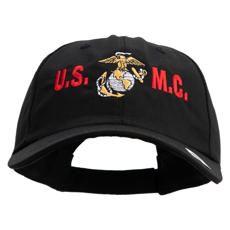 USMC Design Embroidered 6 Panel Unstructured Cotton Twill Cap Made in USA Black One Size