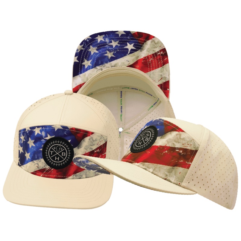 **YOUTH** Color Vibes Hat – Flat Bill – Rugged Flag – Cream – Laser Mesh