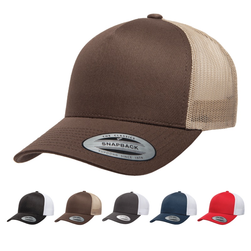 Yupoong 6506T 5-Panel Retro Trucker Hat, Baseball Cap with Mesh Back, 2-Tone Colors – YP Classics Black/White