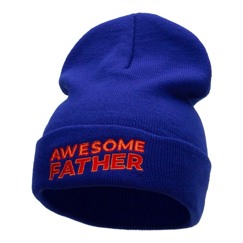 Awesome Father Embroidered 12 Inch Long Knitted Beanie Royal One Size