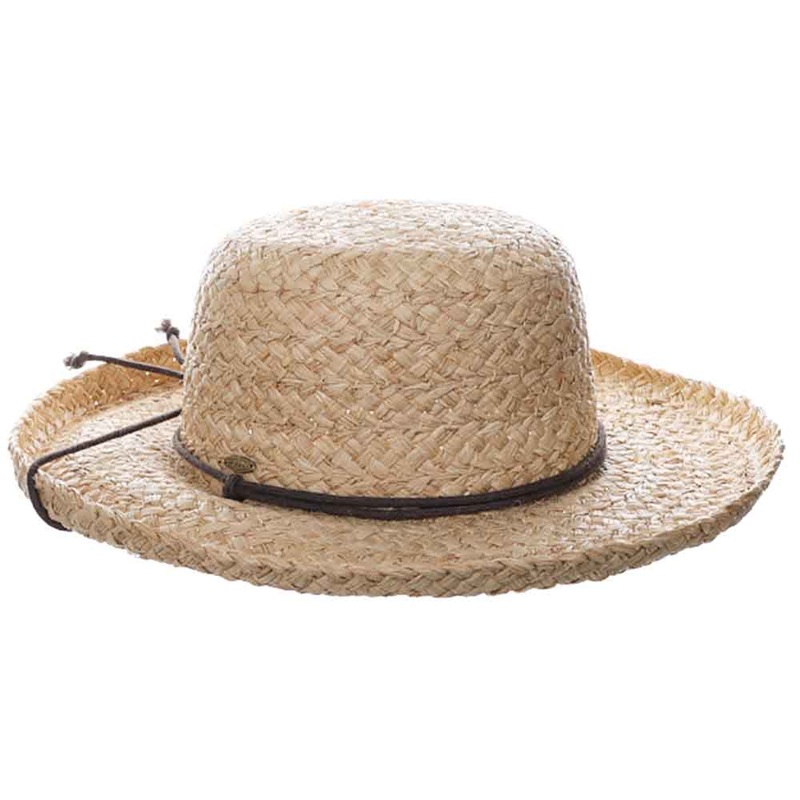 Braided Raffia Up Brim Hat with Chin Cord – Scala Hats Natural Large (59 cm)